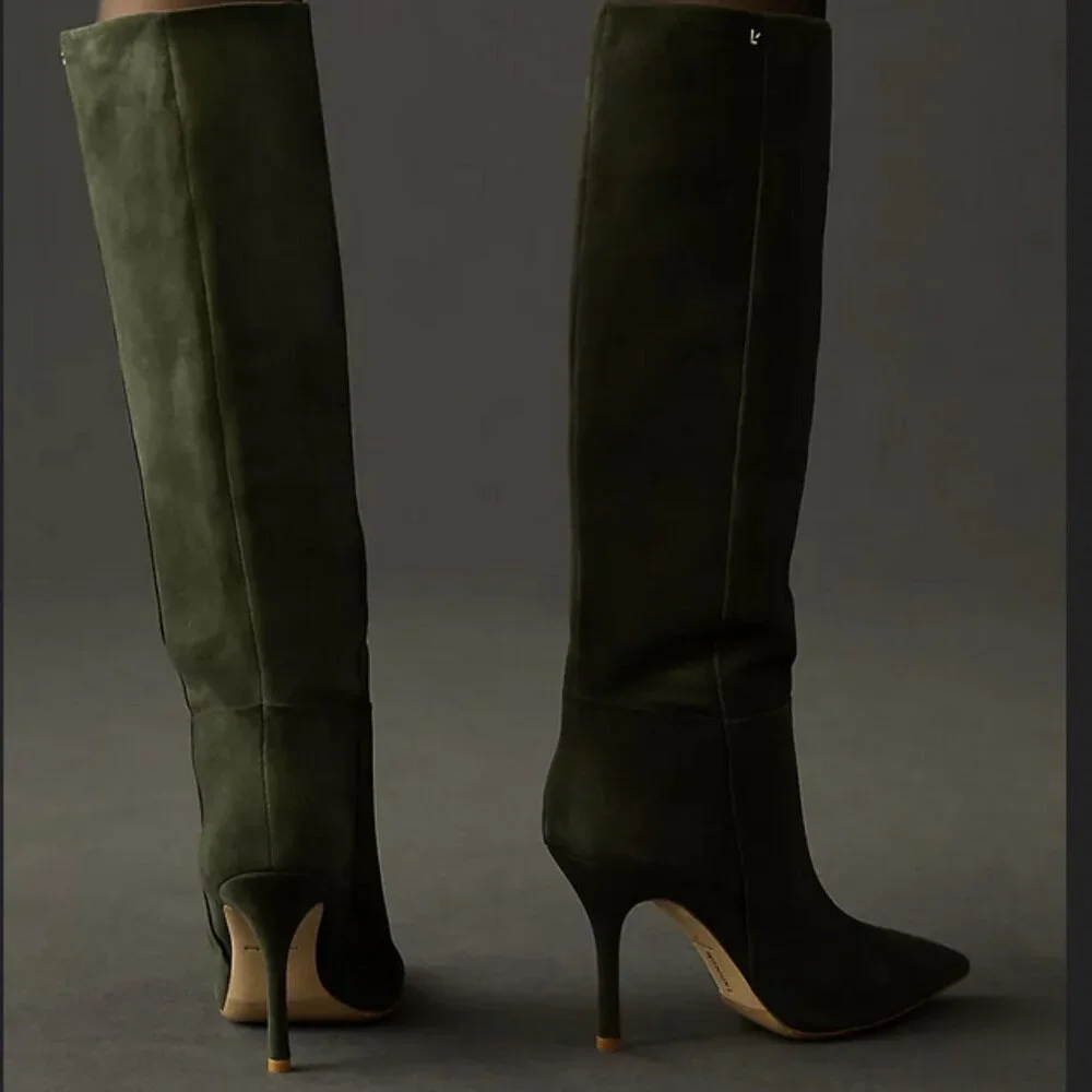 8.5 Larroude Kate Military Green Stiletto Tall Heel Pointed Toe Knee High Boot